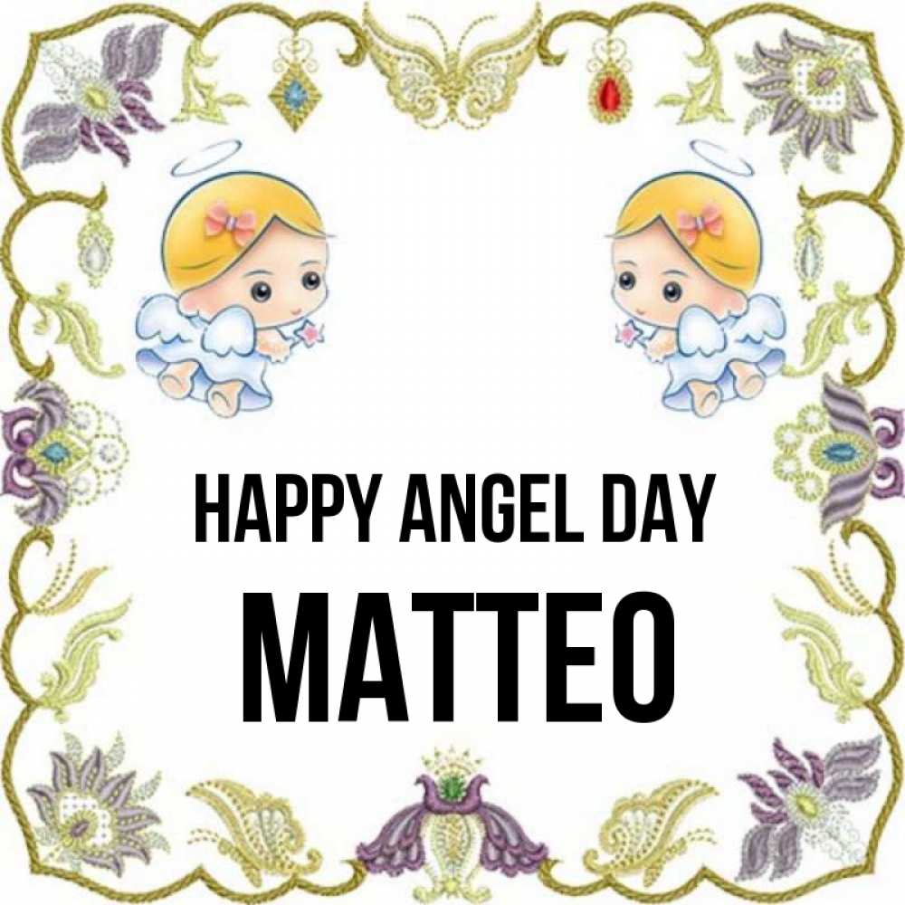 Greetings card с именем, Matteo happy angel day маленькие ангелы с крылышками Greetings with text for free download 