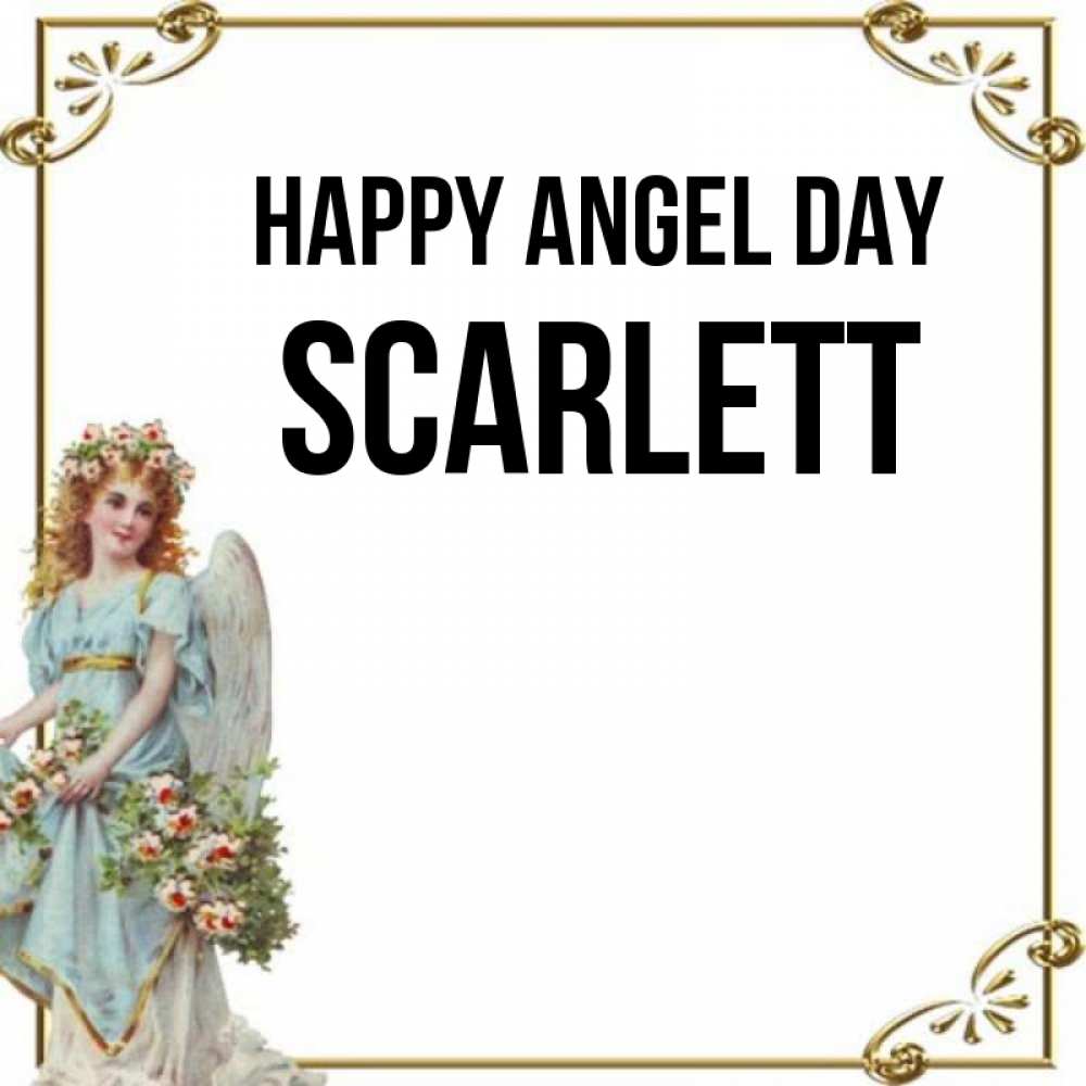Greetings card с именем, Scarlett happy angel day с именинами от девушки ангела Greetings with text for free download 