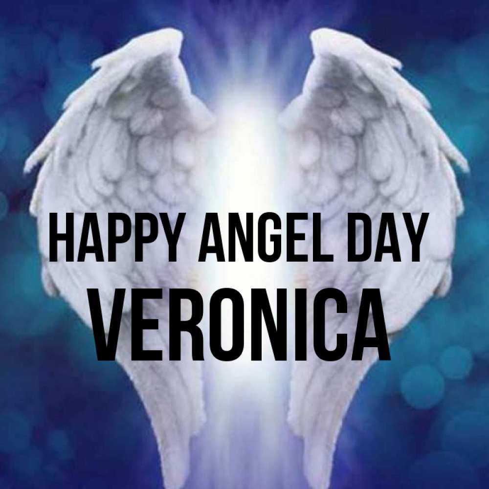 Greetings card с именем, Veronica happy angel day синий фон и крылышки Greetings with text for free download 
