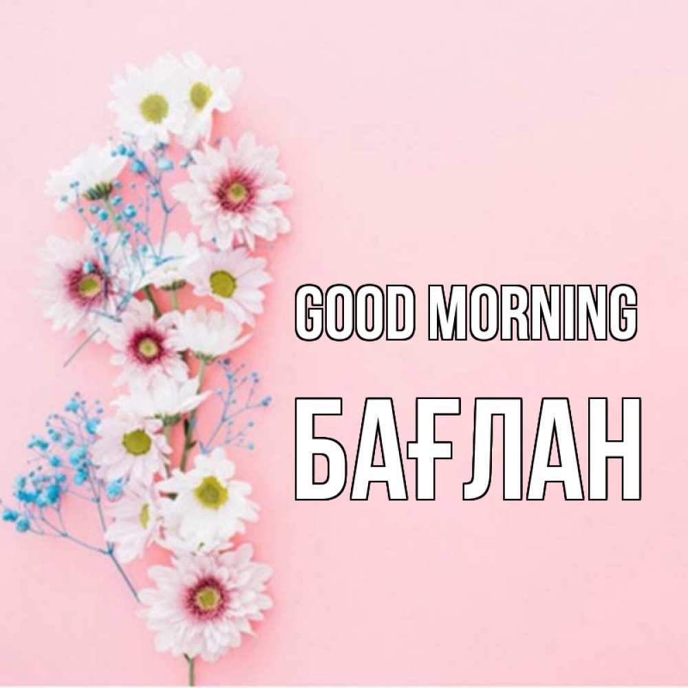 Greetings card с именем, Бағлан Good morning цветы с подписью Greetings with text for free download 