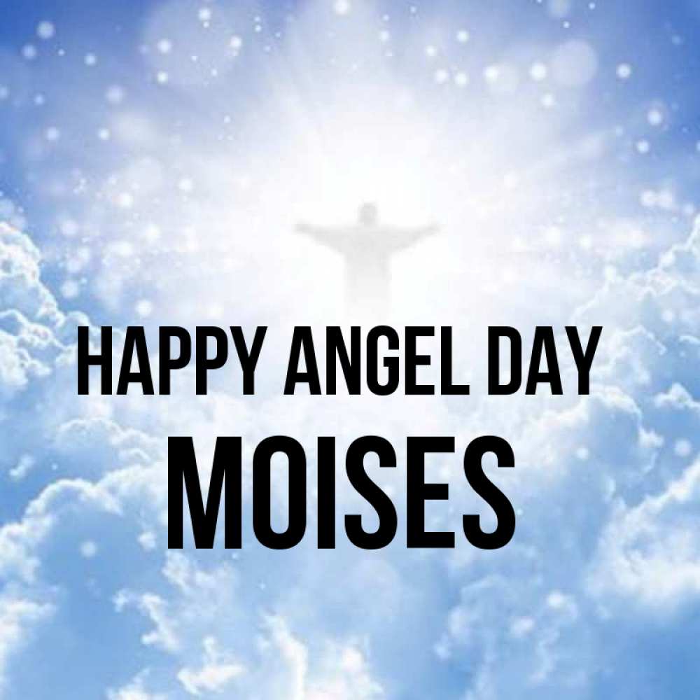 Greetings card с именем, Moises happy angel day ангел на облаках в свете солнца Greetings with text for free download 