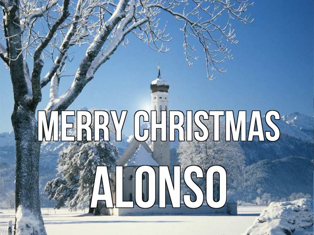 Greetings card с именем, Alonso Merry Christmas зима, храм, костел Greetings with text for free download 