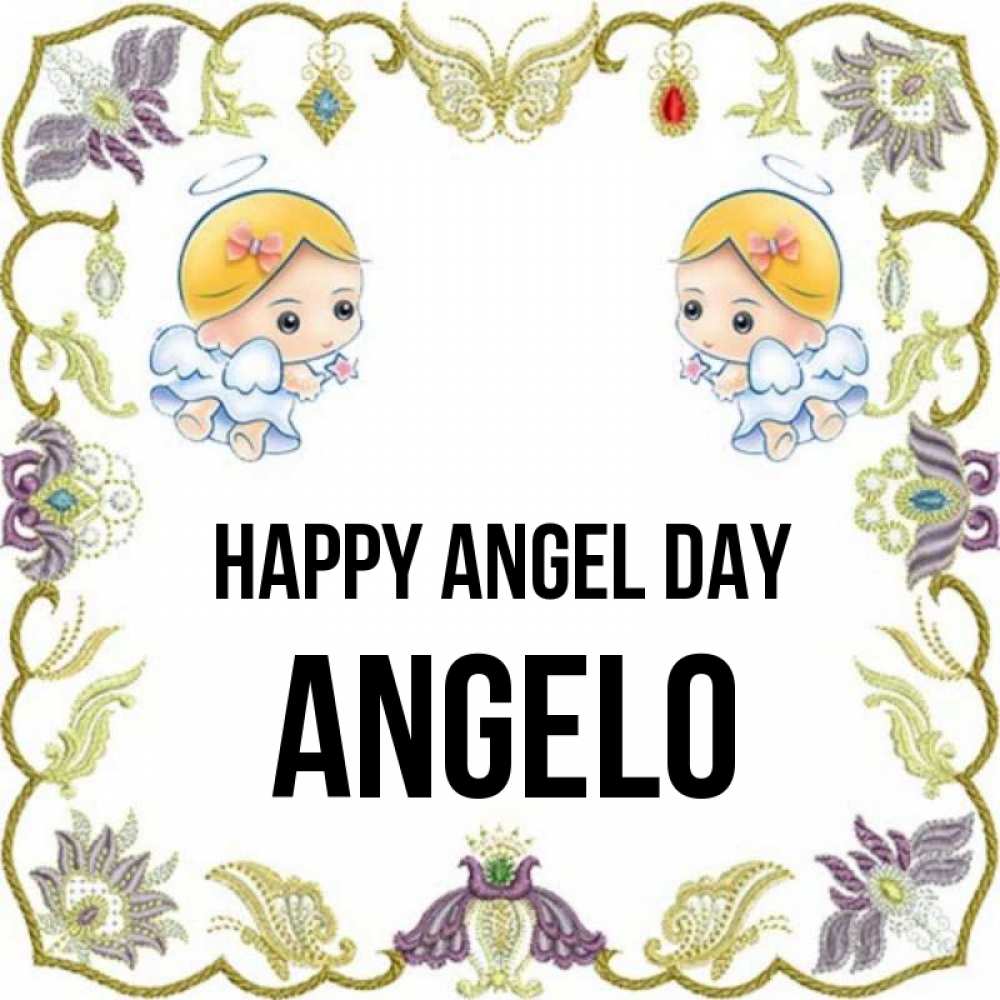 Greetings card с именем, Angelo happy angel day маленькие ангелы с крылышками Greetings with text for free download 