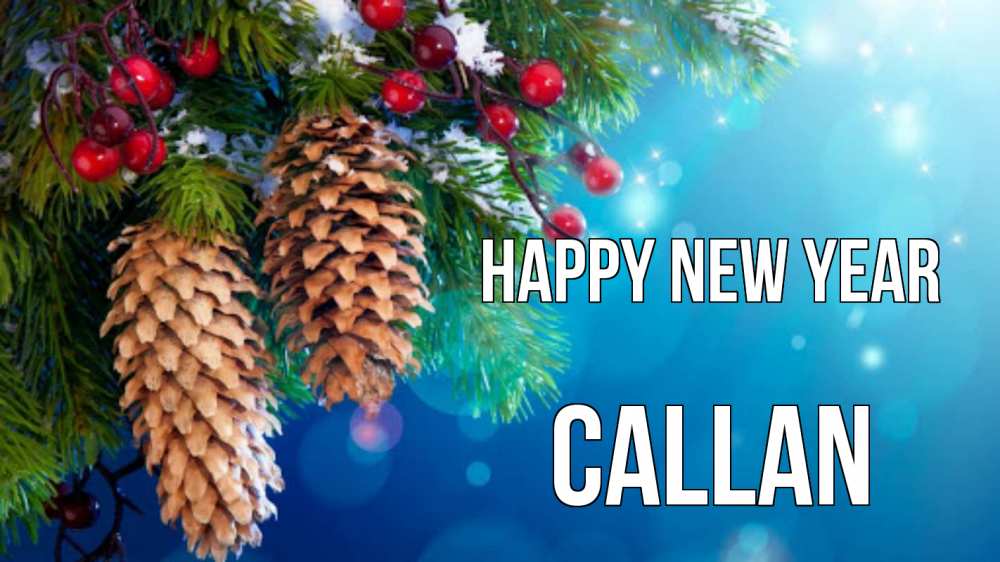 Greetings card с именем, Callan Happy New Year Новый год, ель, шишки Greetings with text for free download 