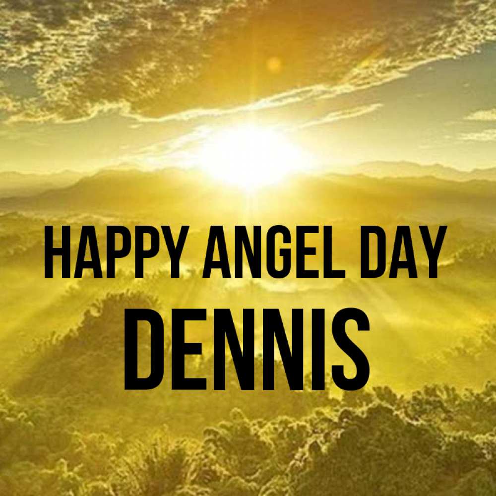Greetings card с именем, Dennis happy angel day леса и небо в желтом Greetings with text for free download 
