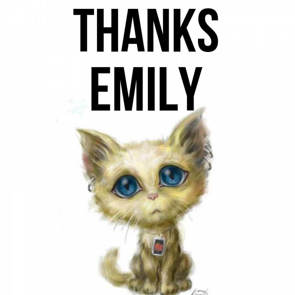 Greetings card с именем, Emily Thanks рисованный кот благодарит вас Greetings with text for free download 