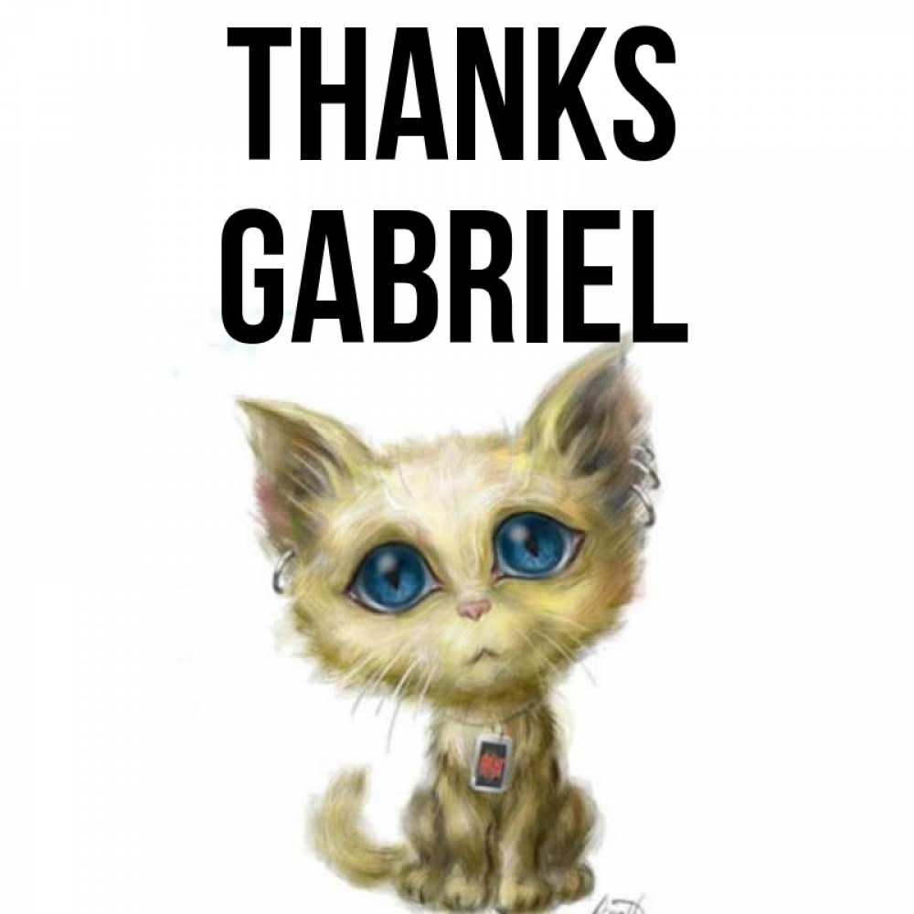 Greetings card с именем, Gabriel Thanks рисованный кот благодарит вас Greetings with text for free download 