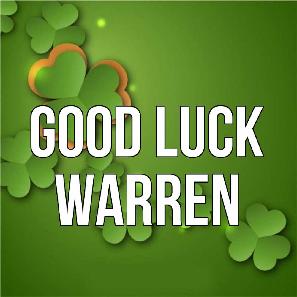 Greetings card с именем, Warren Good luck много трехлистных листочков клевера Greetings with text for free download 