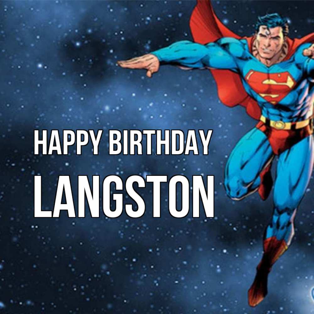 Greetings card с именем, Langston Happy Birthday супергерой Greetings with text for free download 