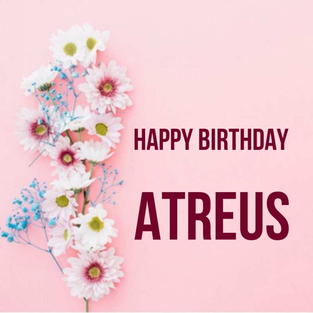 Greetings card с именем, Atreus Happy Birthday Родная моя с днем рождения тебя картинка с цветами белыми и голубыми Greetings with text for free download 