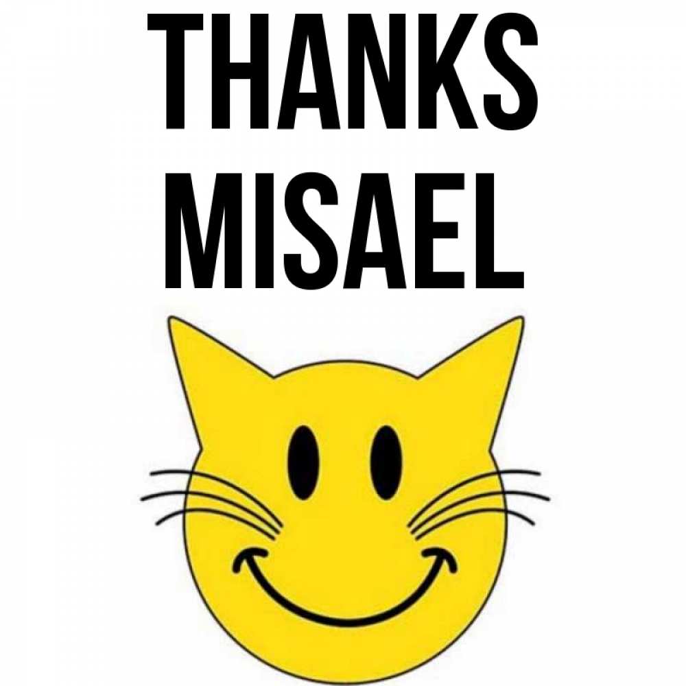 Greetings card с именем, Misael Thanks улыбающийся смайл кот Greetings with text for free download 