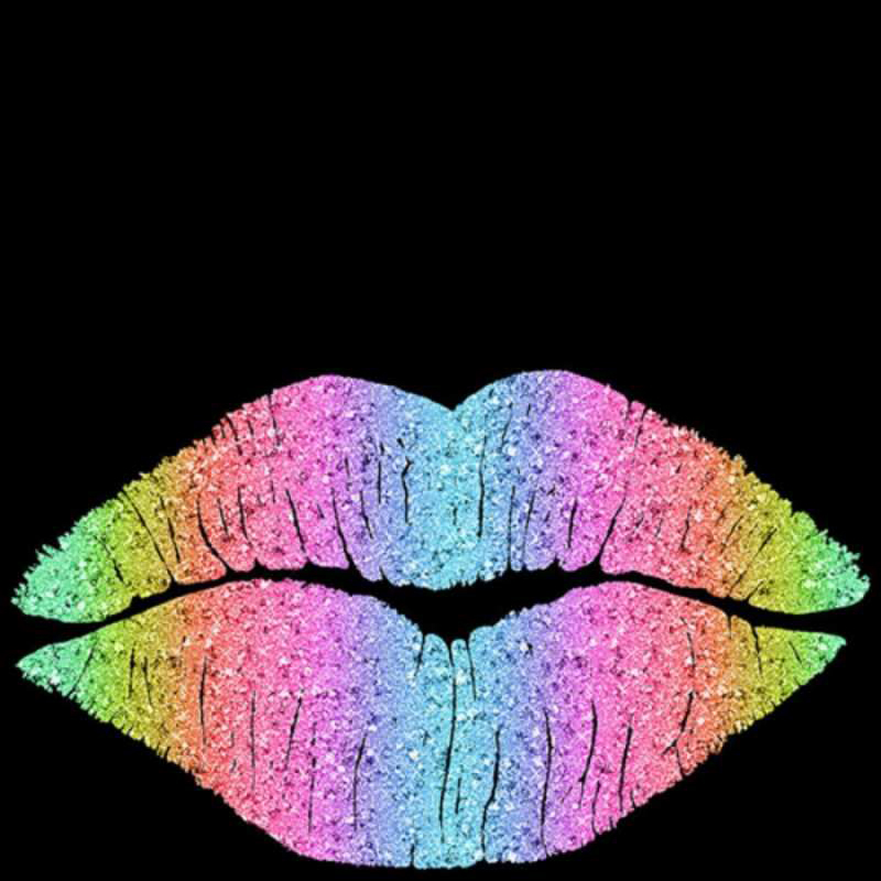 Открытка утренний поцелуй на черном фоне  радужные губы  Good morning 