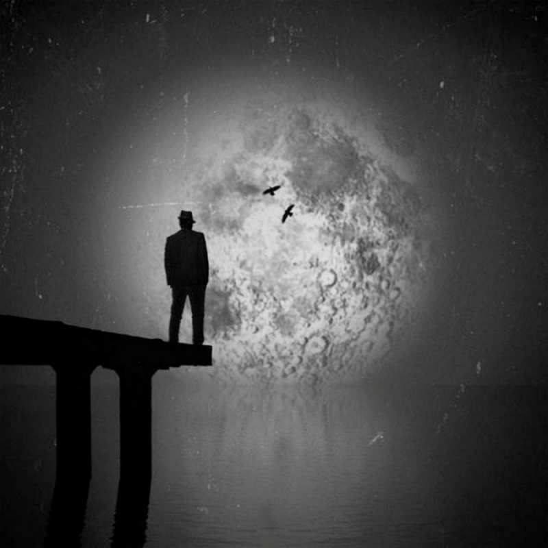 Открытка птицы луна мост  мужчина на мосту  Do not be sad 