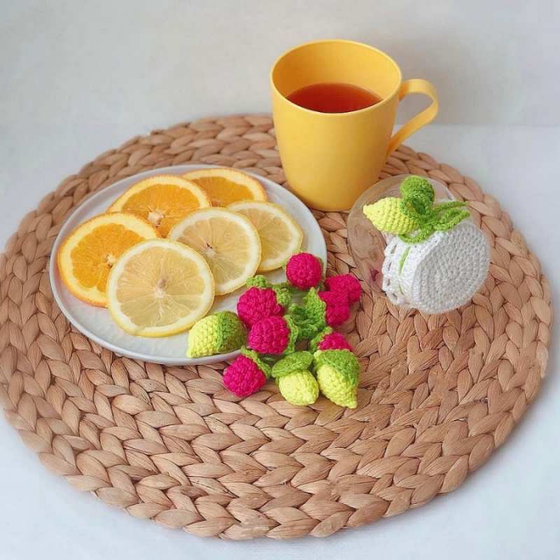 Открытка чай и лимон  вязаные штучки  Get well soon 