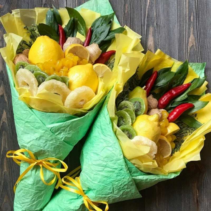 Открытка два полезных букета  для скорейшего выздоровления  Get well soon 