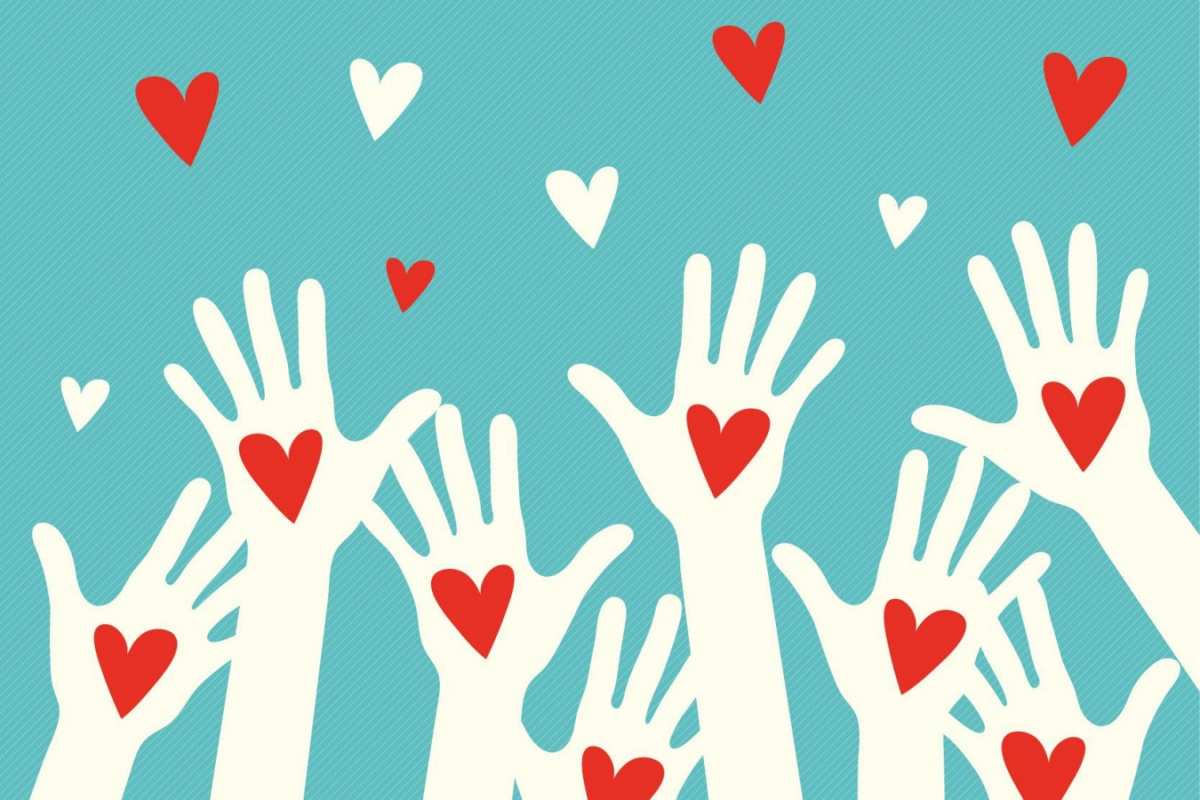 Открытка руки с сердцами  с днем волонтера  Happy Volunteer Day 