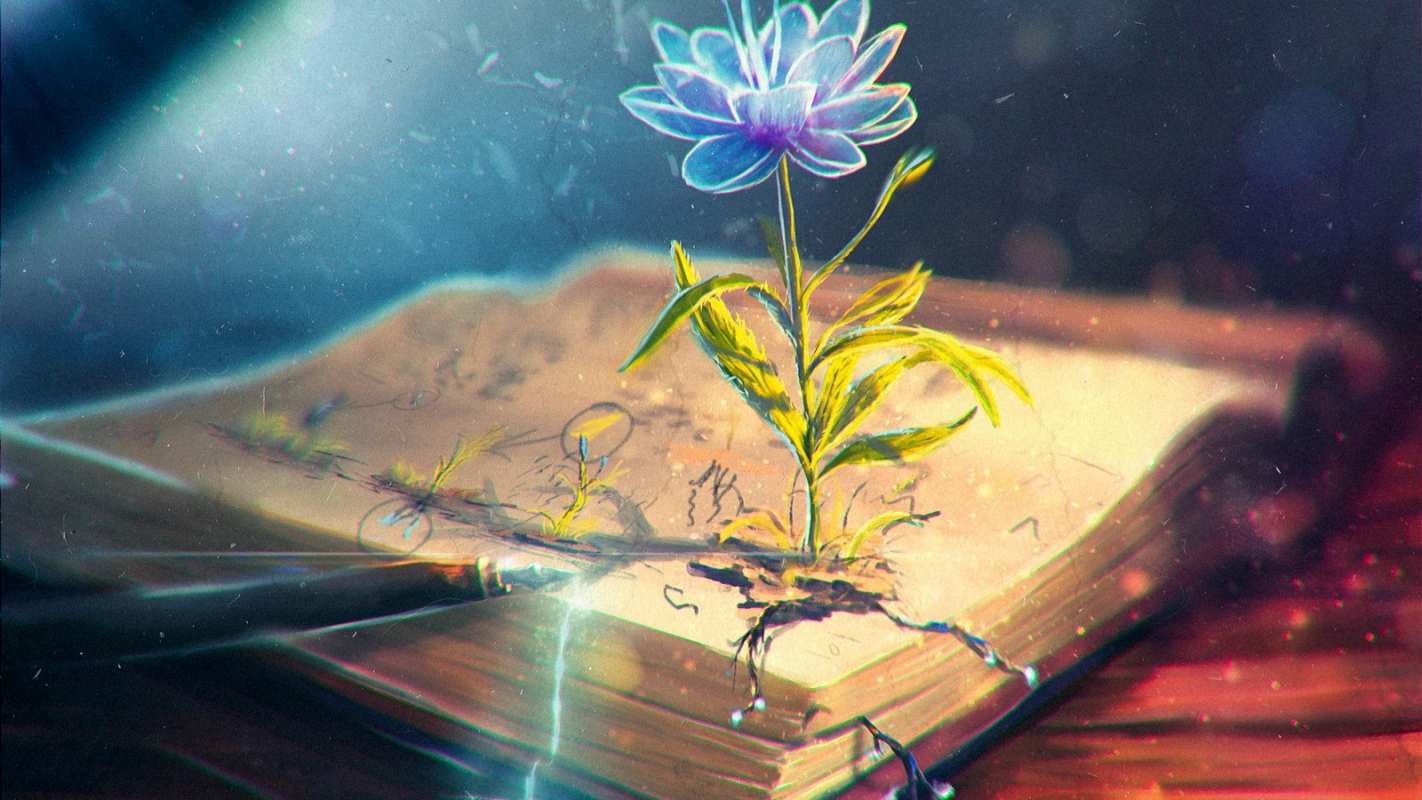 Открытка цветок знаний пророс из книги  с днем учителя   Happy Teacher`s Day 