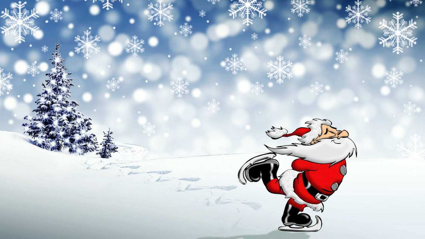 Открытка дед мороз на коньках  дед мороз  Happy New Year 