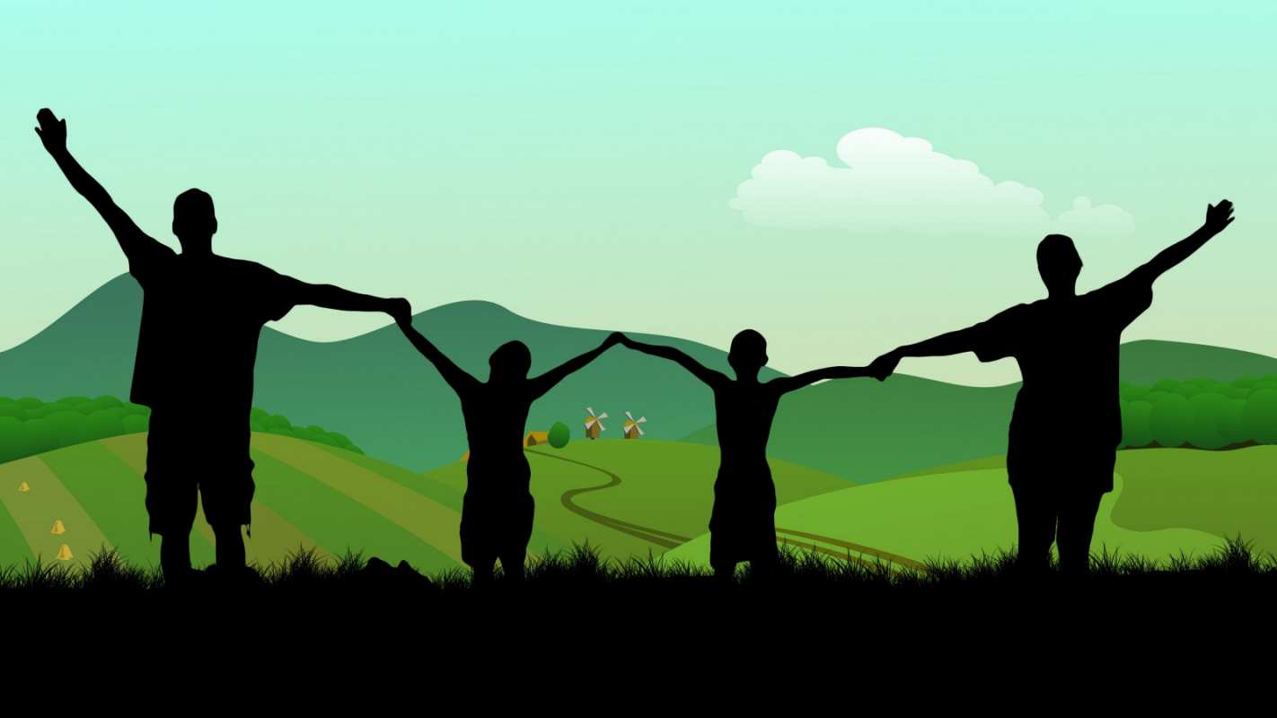 Открытка семья в горах  с днем семьи   happy family day 