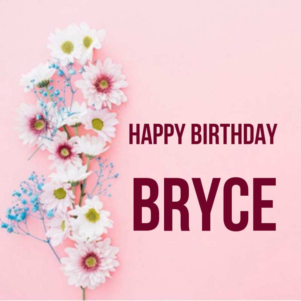 Greetings card с именем, Bryce Happy Birthday Родная моя с днем рождения тебя картинка с цветами белыми и голубыми Greetings with text for free download 