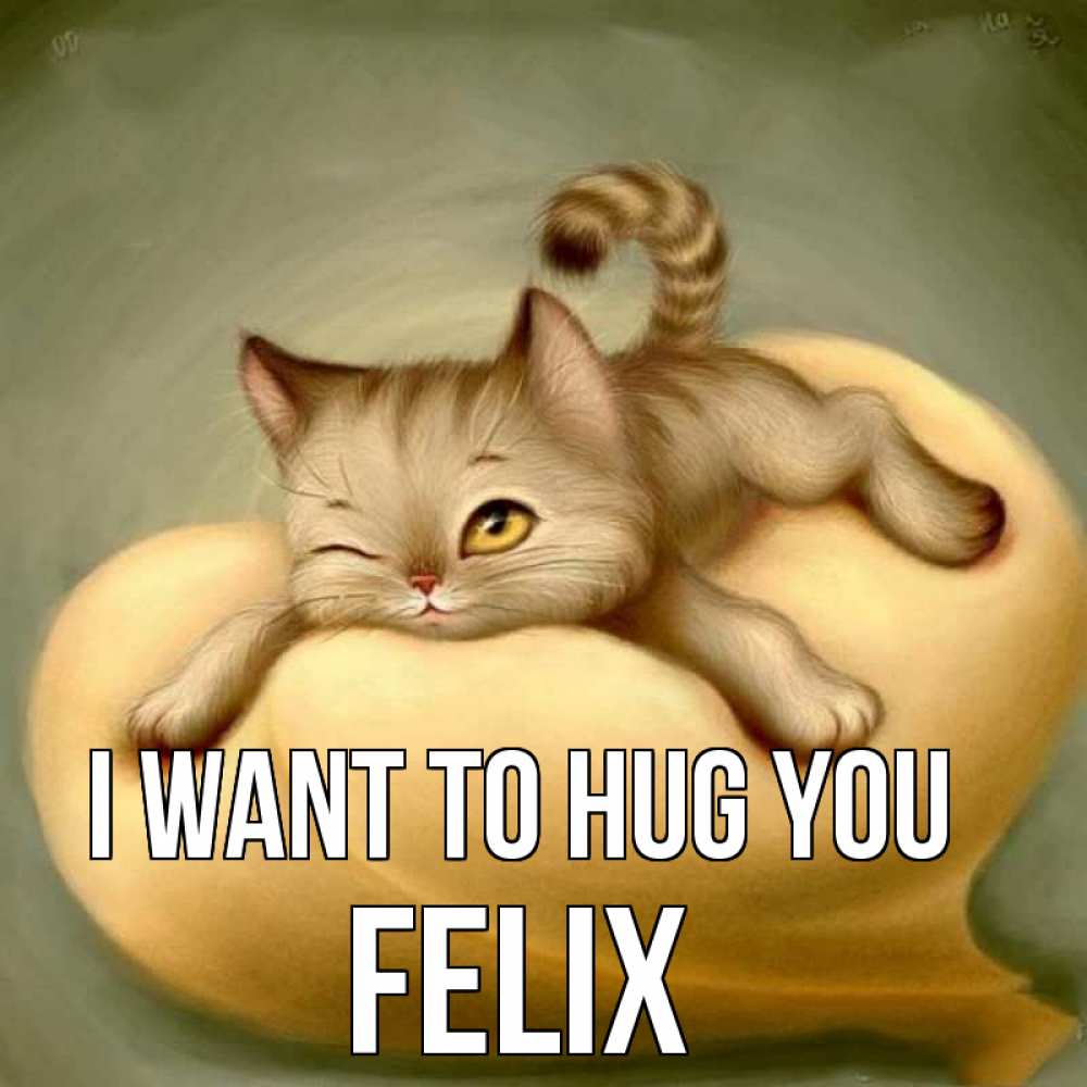 Greetings card с именем, Felix I want to hug you кошечка Greetings with text for free download 