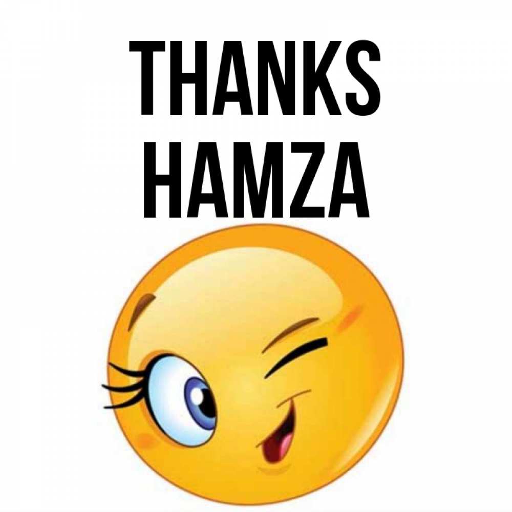 Greetings card с именем, Hamza Thanks открытка с подмигивающим смайлом Greetings with text for free download 