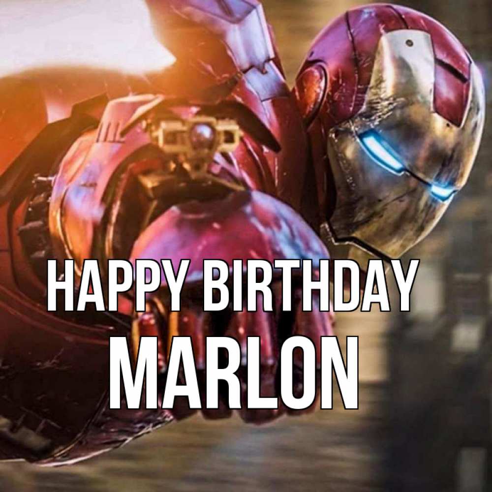 Greetings card с именем, Marlon Happy Birthday марвел супергерои в костюме Greetings with text for free download 