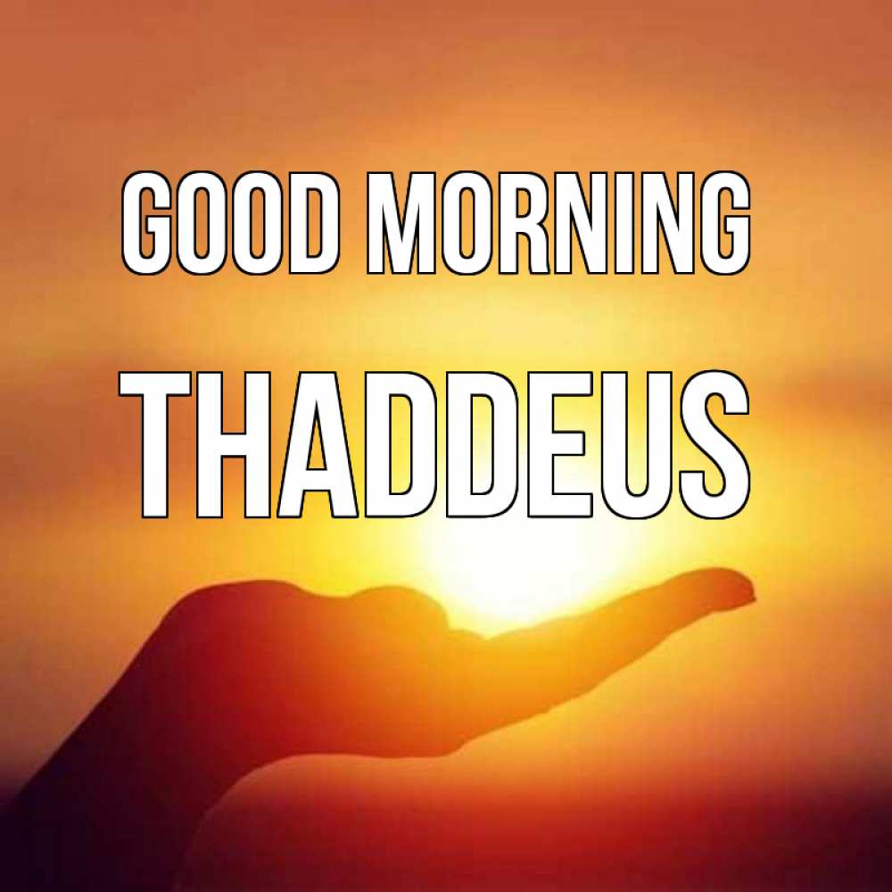 Greetings card с именем, Thaddeus Good morning ладошка и закат Greetings with text for free download 