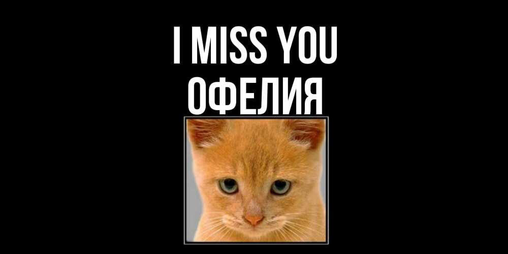 Greetings card с именем, Офелия I miss you открытки рыжий котенок скучает по тебе Greetings with text for free download 