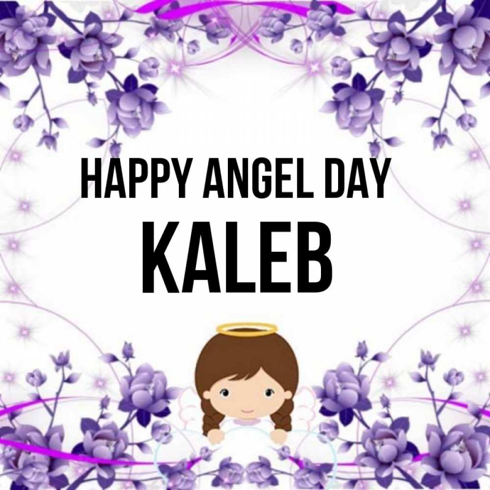 Greetings card с именем, Kaleb happy angel day с именинами в рамочке Greetings with text for free download 