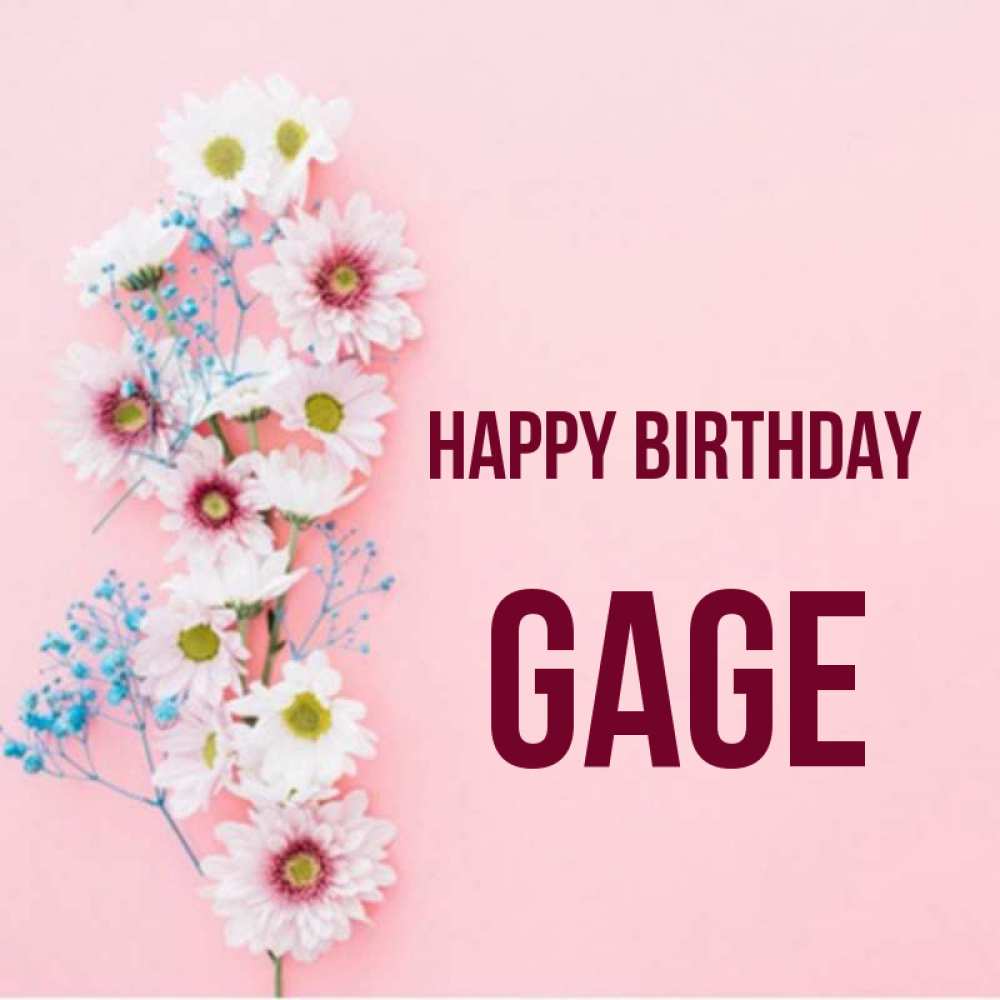 Greetings card с именем, Gage Happy Birthday Родная моя с днем рождения тебя картинка с цветами белыми и голубыми Greetings with text for free download 