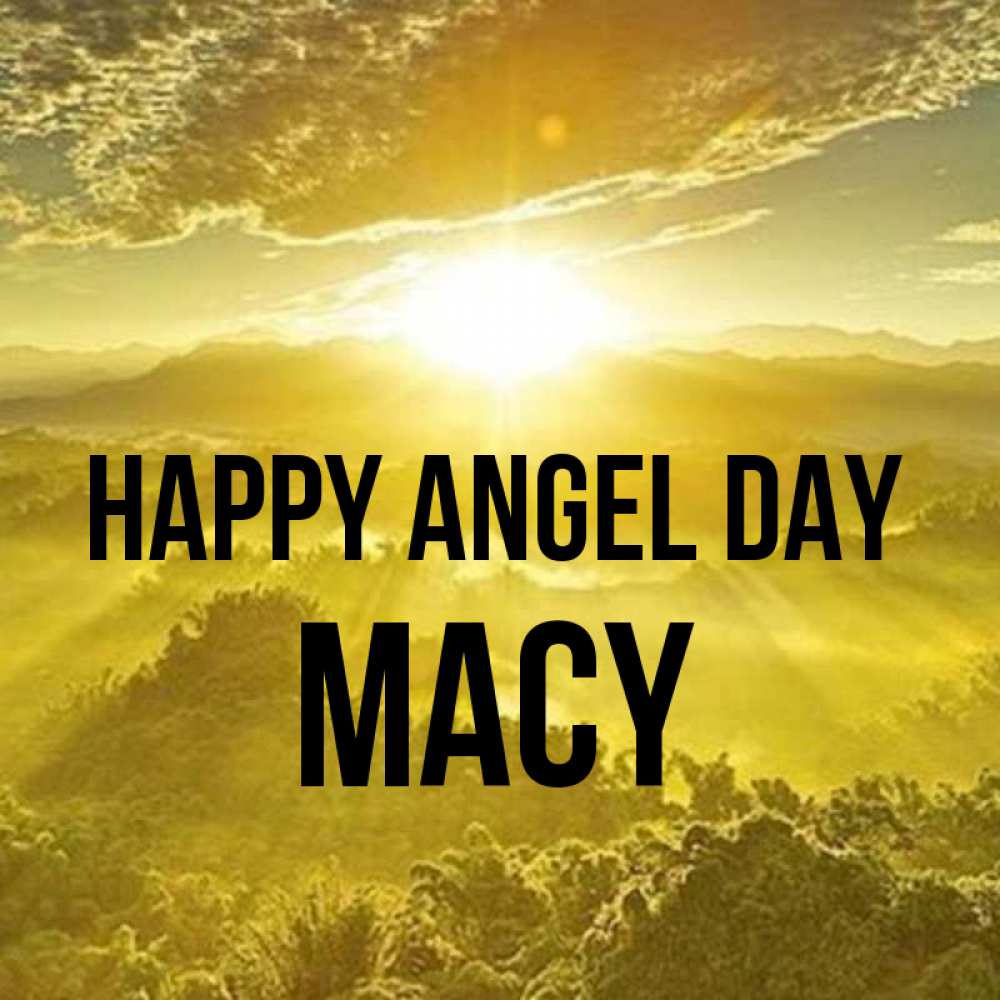 Greetings card с именем, Macy happy angel day леса и небо в желтом Greetings with text for free download 