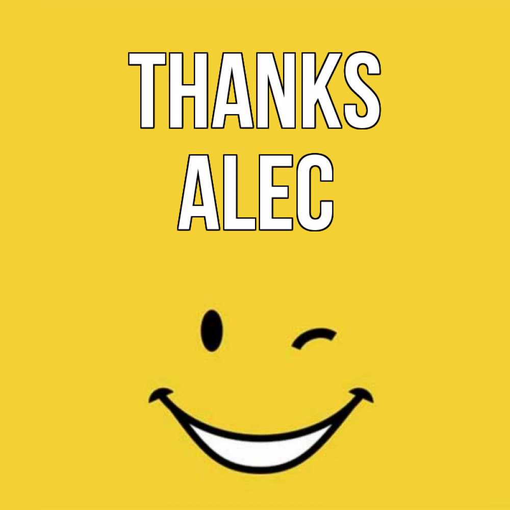 Greetings card с именем, Alec Thanks благодарю и улыбаюсь Greetings with text for free download 