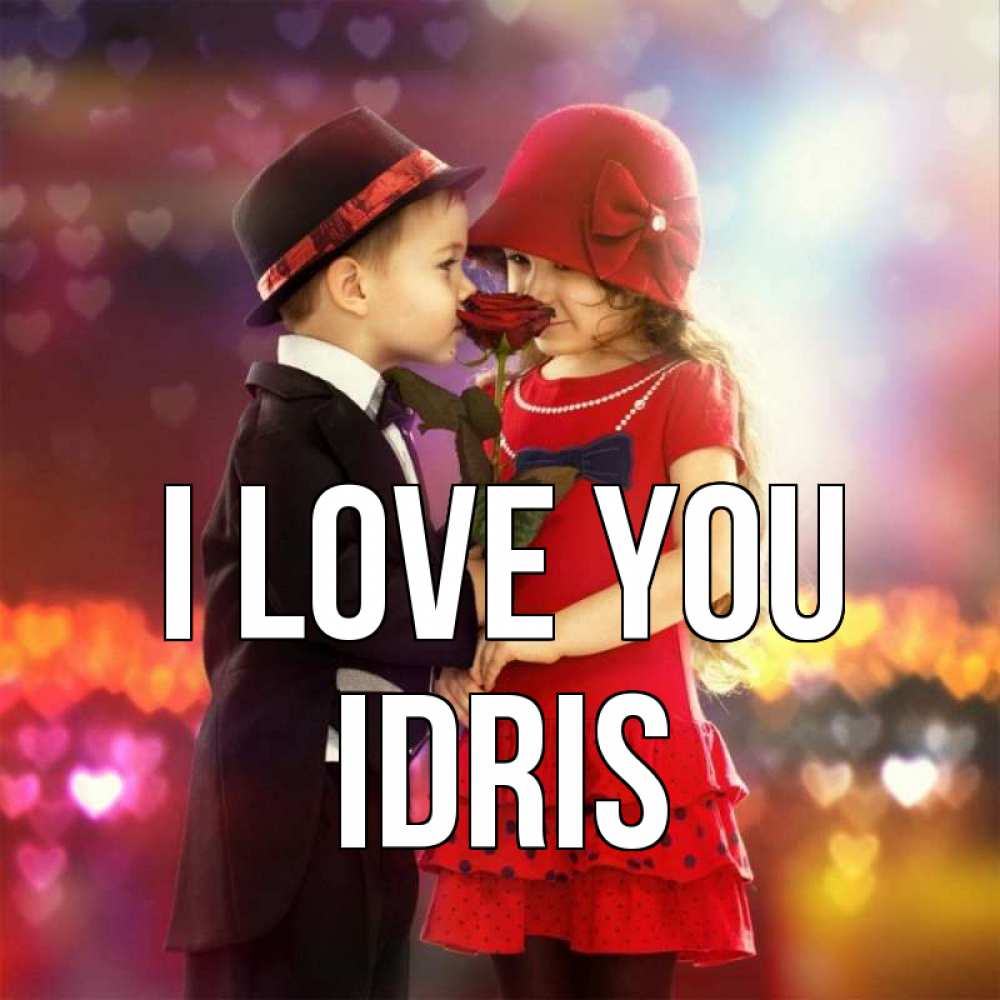 Greetings card с именем, Idris I love you черное и красное и роза Greetings with text for free download 