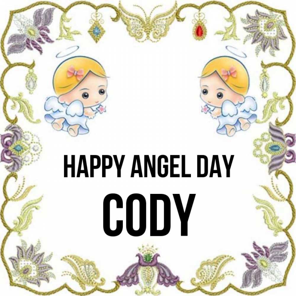 Greetings card с именем, Cody happy angel day маленькие ангелы с крылышками Greetings with text for free download 