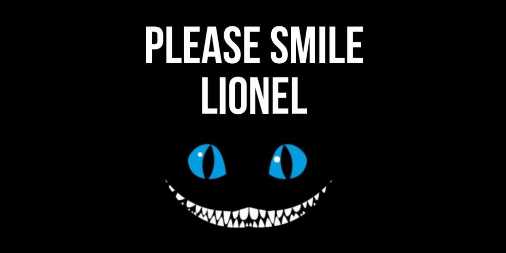 Greetings card с именем, Lionel Please smile кот улыбается Greetings with text for free download 