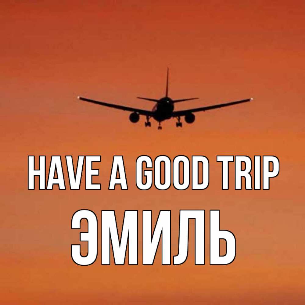 Greetings card с именем, Эмиль Have a good trip силуэт самолета Greetings with text for free download 