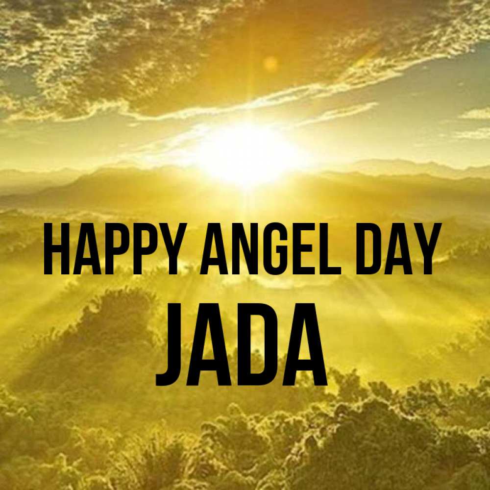 Greetings card с именем, Jada happy angel day леса и небо в желтом Greetings with text for free download 