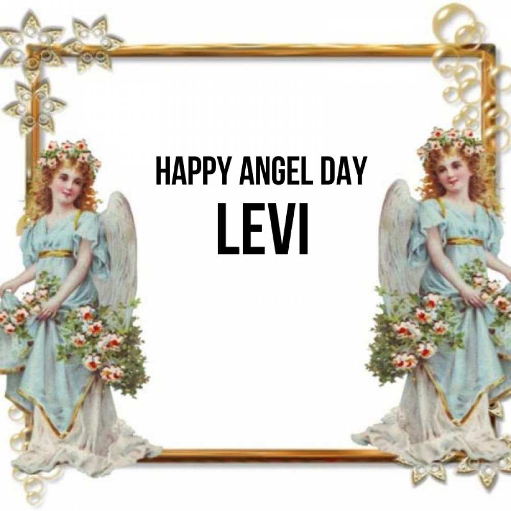 Greetings card с именем, Levi happy angel day рамочка из золота и ангелы Greetings with text for free download 