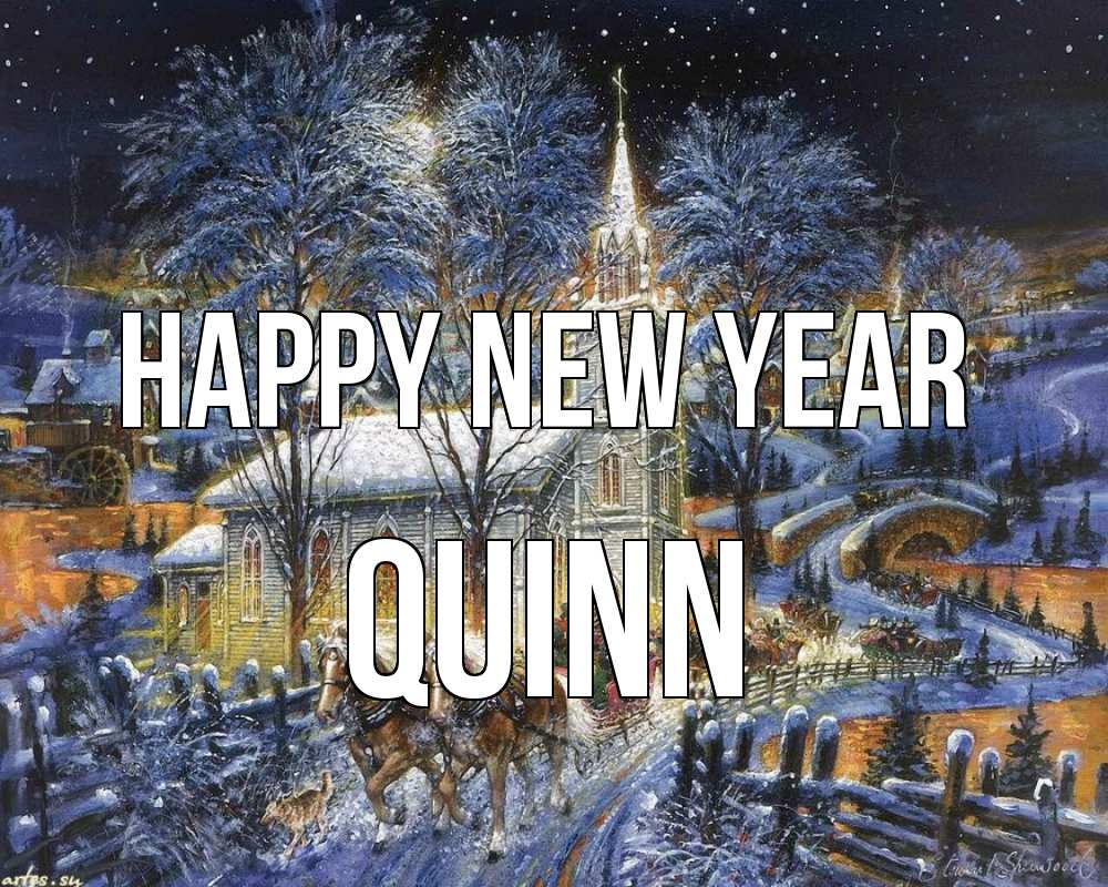 Greetings card с именем, Quinn Happy New Year упряжка лошадей, лошади, новый год Greetings with text for free download 