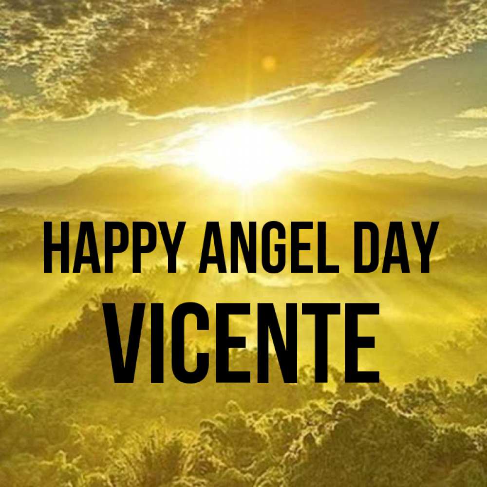 Greetings card с именем, Vicente happy angel day леса и небо в желтом Greetings with text for free download 