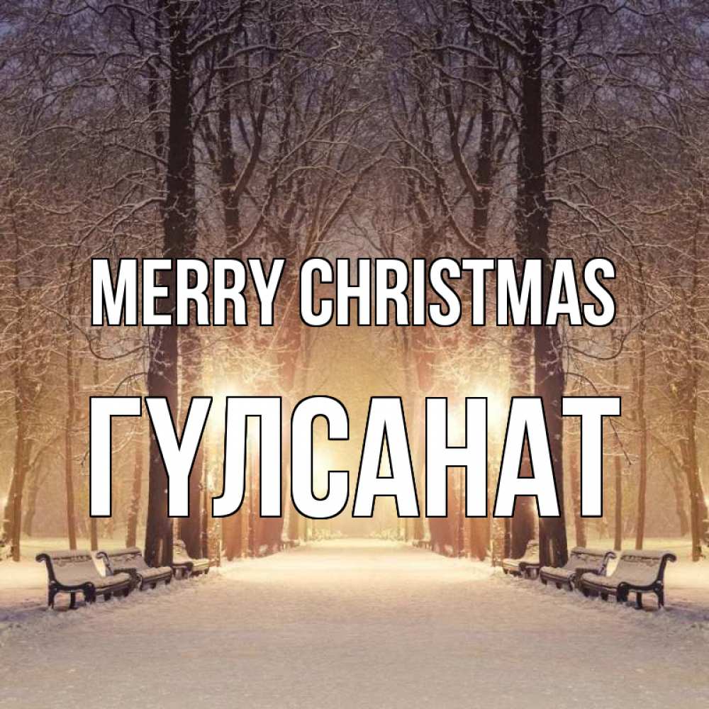 Greetings card с именем, ГҮЛСАНАТ Merry Christmas зима, парк, фонарь, лес Greetings with text for free download 