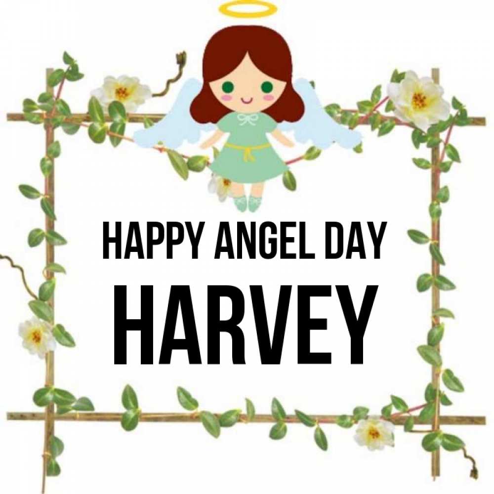 Greetings card с именем, Harvey happy angel day Ангел с нимбом Greetings with text for free download 