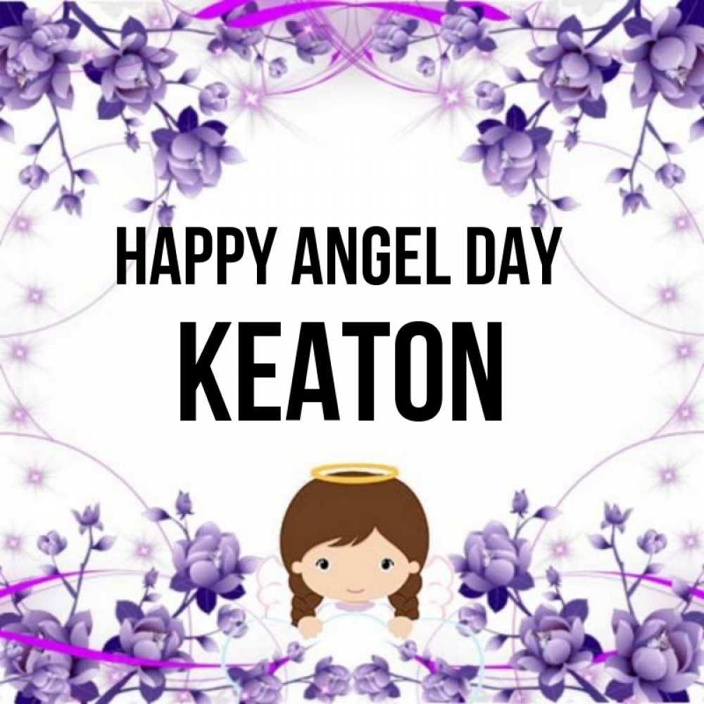 Greetings card с именем, Keaton happy angel day с именинами в рамочке Greetings with text for free download 