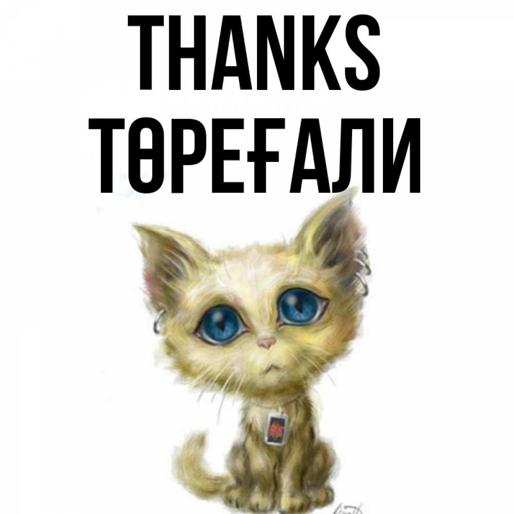 Greetings card с именем, Төреғали Thanks рисованный кот благодарит вас Greetings with text for free download 
