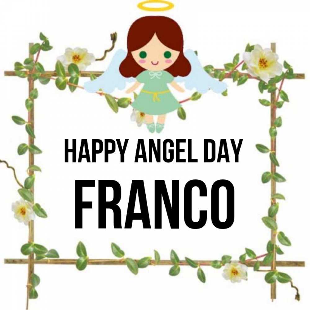 Greetings card с именем, Franco happy angel day Ангел с нимбом Greetings with text for free download 