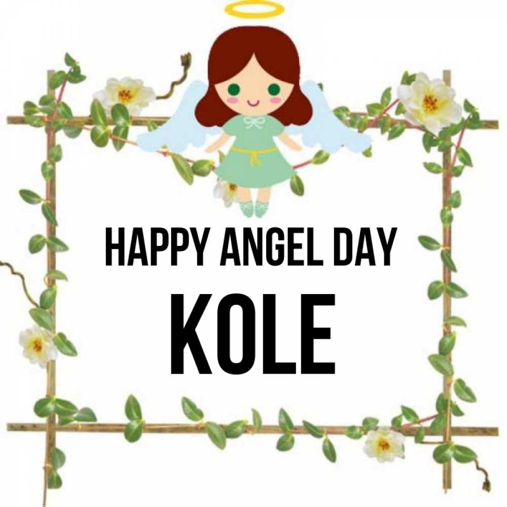 Greetings card с именем, Kole happy angel day Ангел с нимбом Greetings with text for free download 
