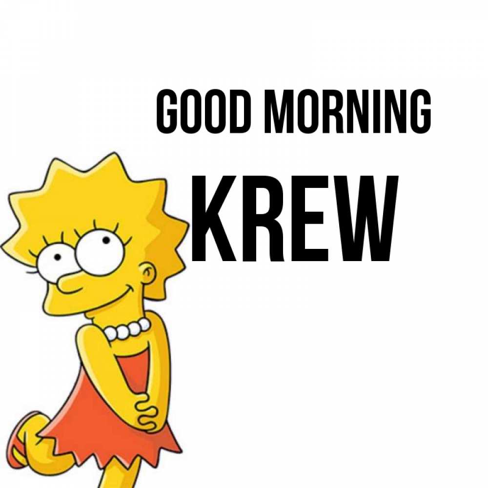 Greetings card с именем, Krew Good morning в платье и ожерелье Greetings with text for free download 