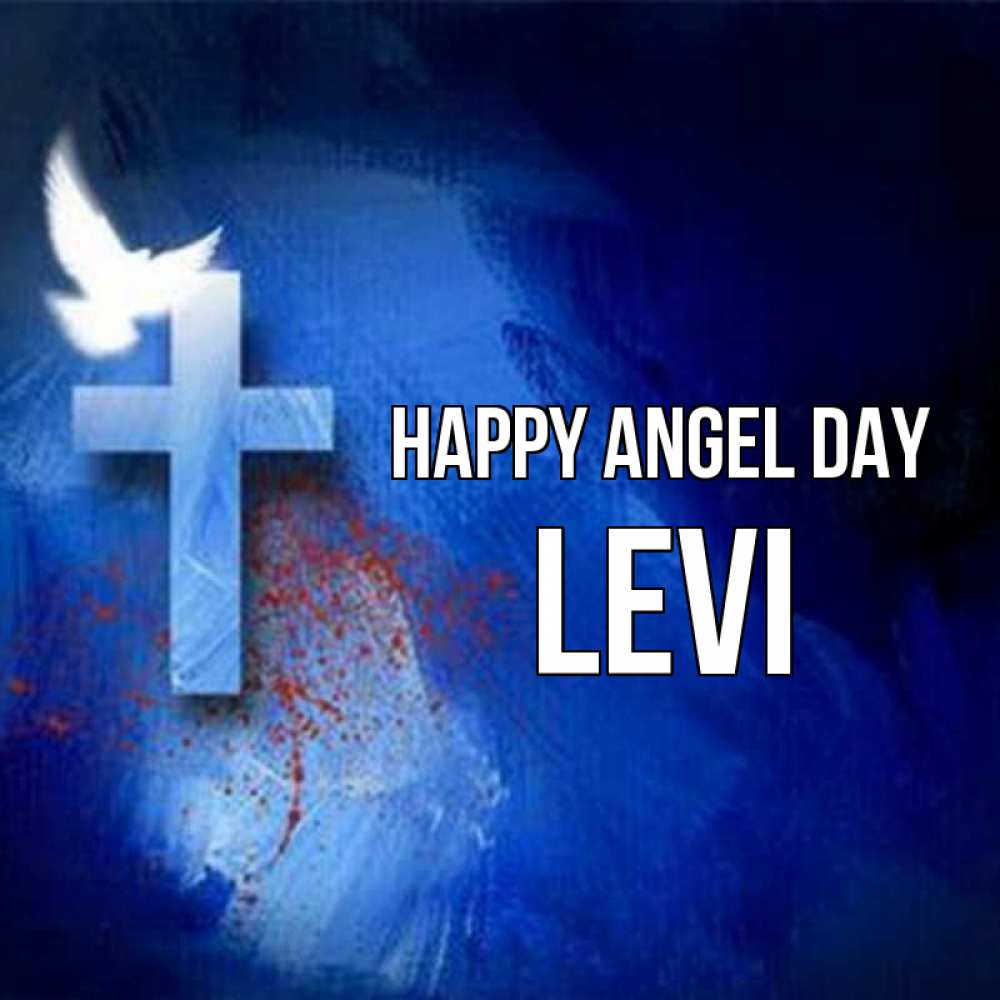 Greetings card с именем, Levi happy angel day Синий фон и птица Greetings with text for free download 