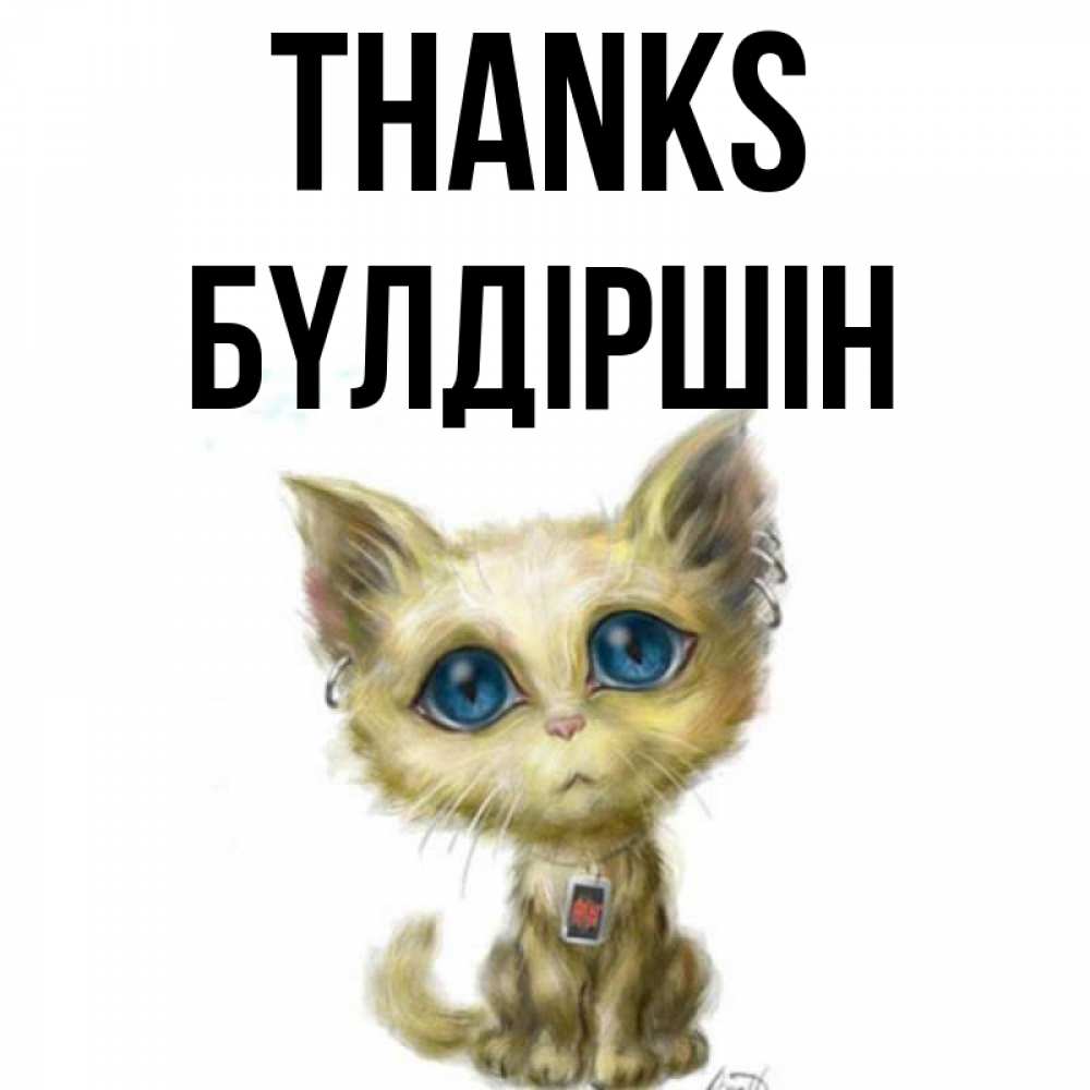 Greetings card с именем, БҮЛДІРШІН Thanks рисованный кот благодарит вас Greetings with text for free download 